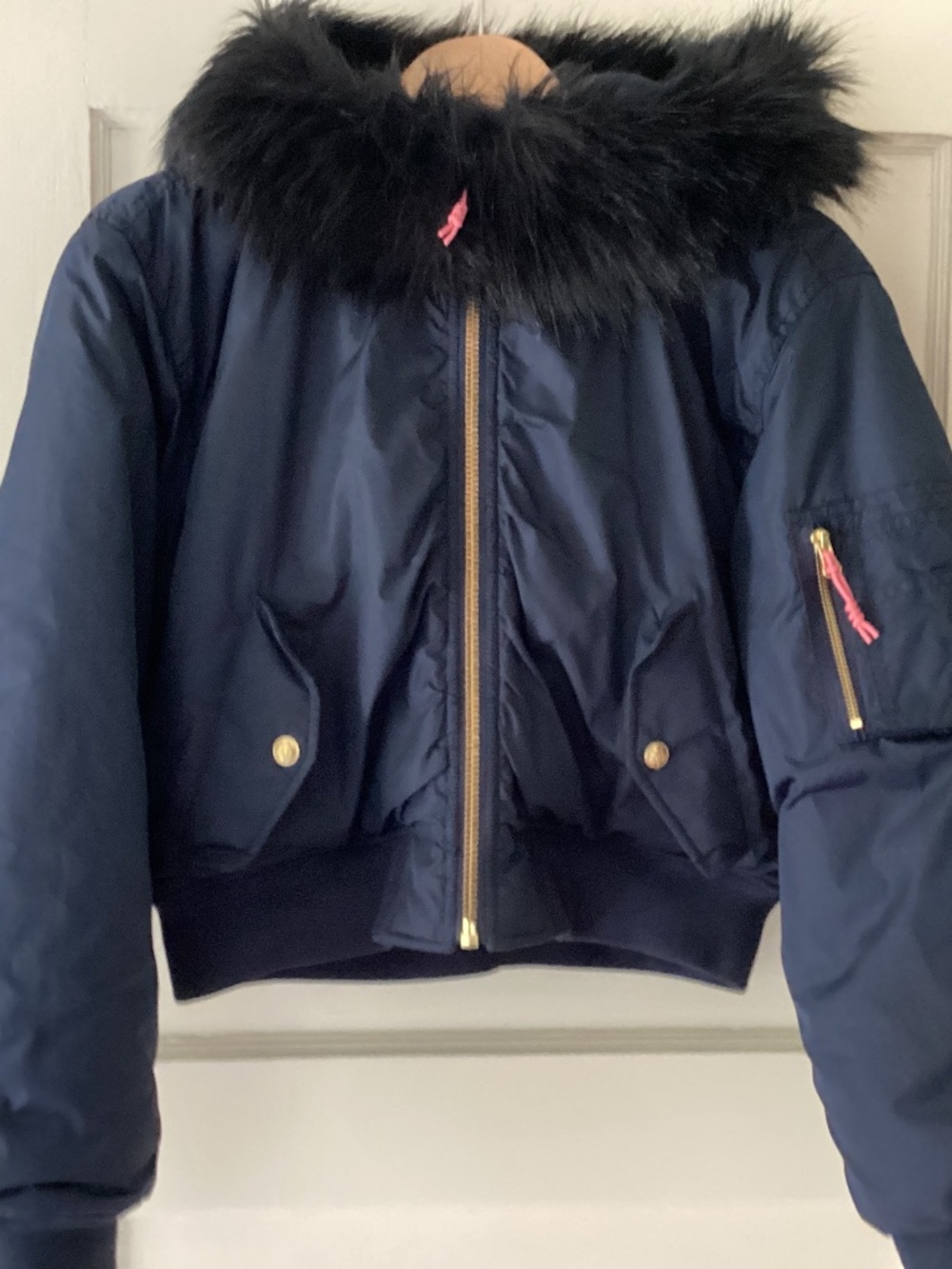 J Crew Navy Blue Parka w/ Pink Pima Loft Lining